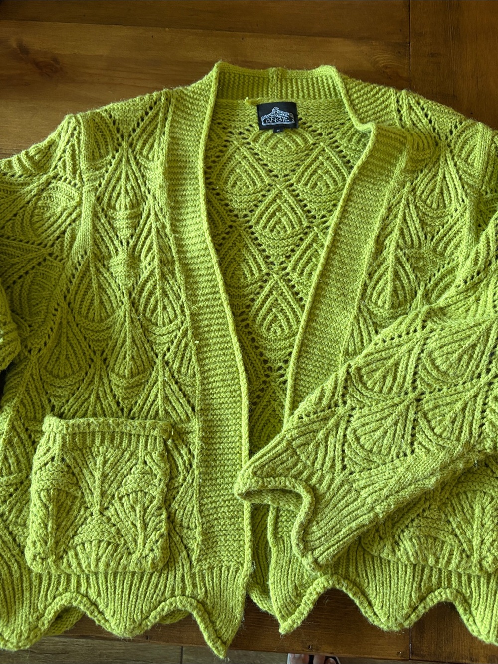 Angie Lime Green Open-Front Knit Cardigan
